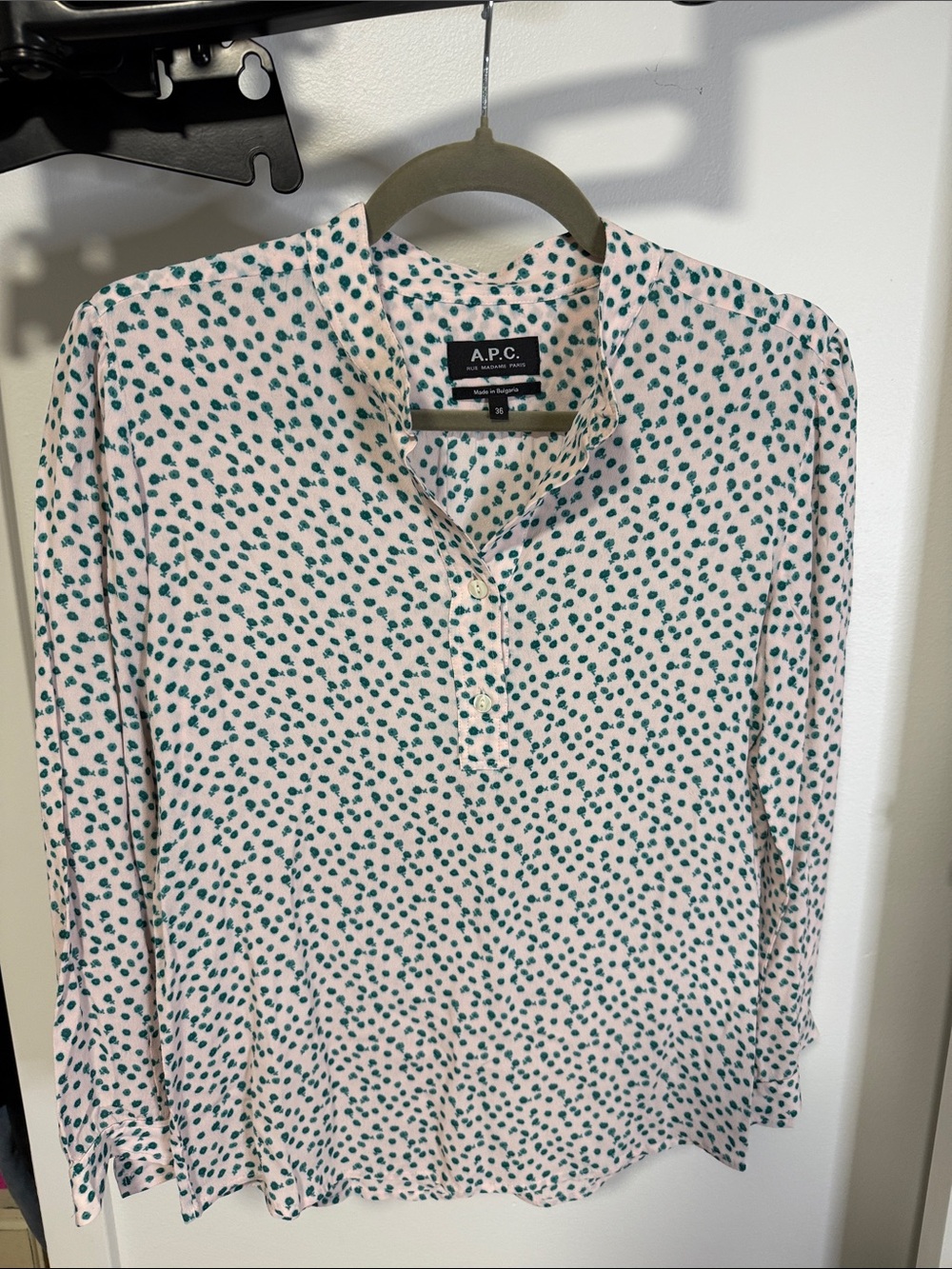 A.P.C. Cream Blouse with Teal Spot Print